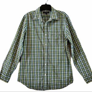 Banana Republic Green and Blue Plaid Button Down Long Sleeve Shirt